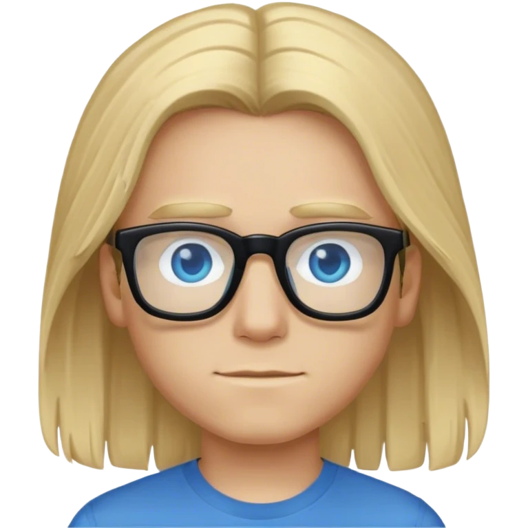 Boy with long blonde hair, blue eyes, black glasses, and a blue shirt  emoji