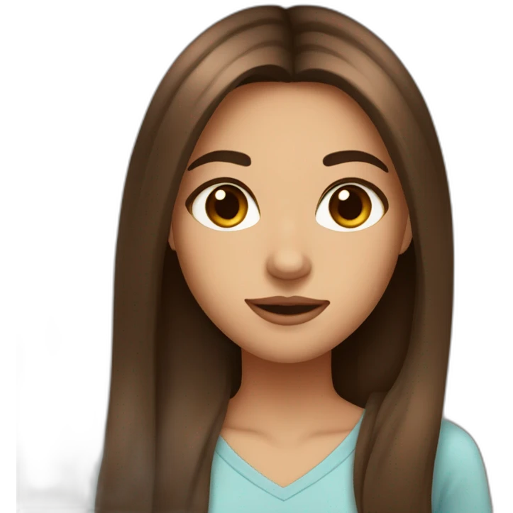 girl long straight brown hair, brown eyes, medium nose, small painted mouth  emoji
