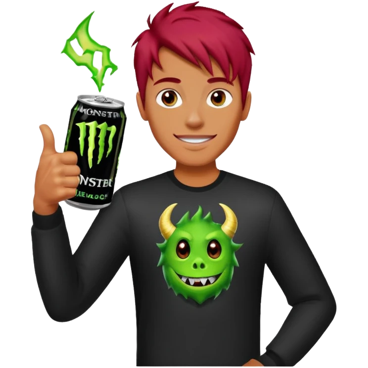 Monster energy man holding a can and a thumbs up with red hair emoji