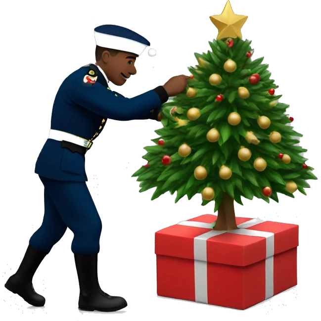 Royal marine putting up Christmas tree emoji