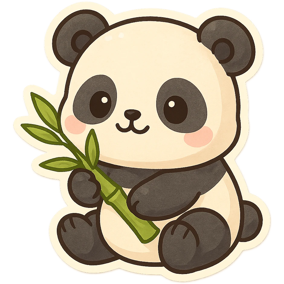 cute panda holding bamboo, chibi sticker style emoji