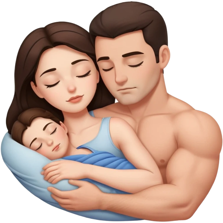 Brunette woman sleeping on white muscular man’s chest  emoji