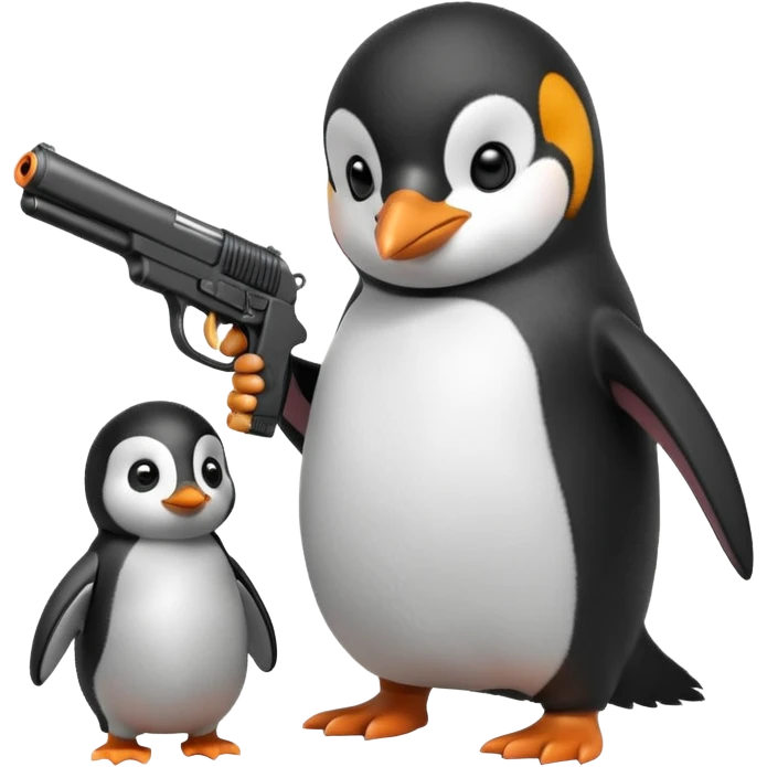 Penguin holding a gun and shooting a baby penguin emoji