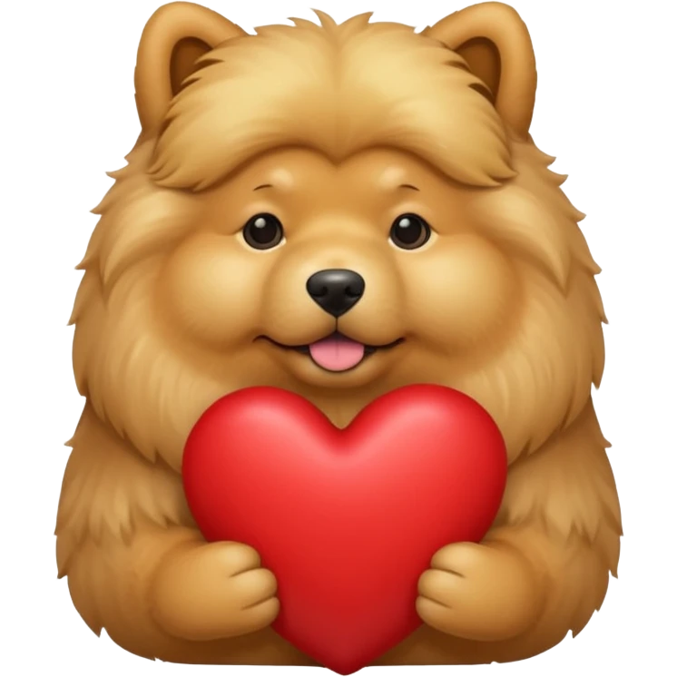 A dog holding a large heart (modeled after a Golden Chow) emoji