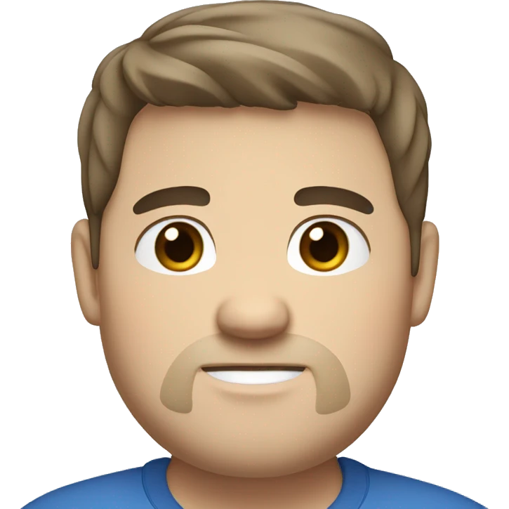 Chubby white male, straight dark brown hair, short beard and blue eyes emoji