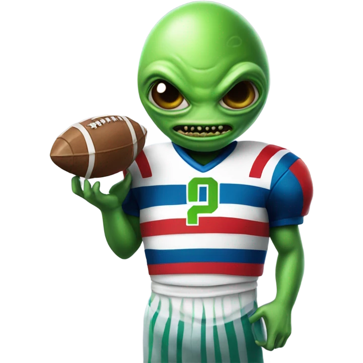 Alien wearing football jersey and a cake  emoji