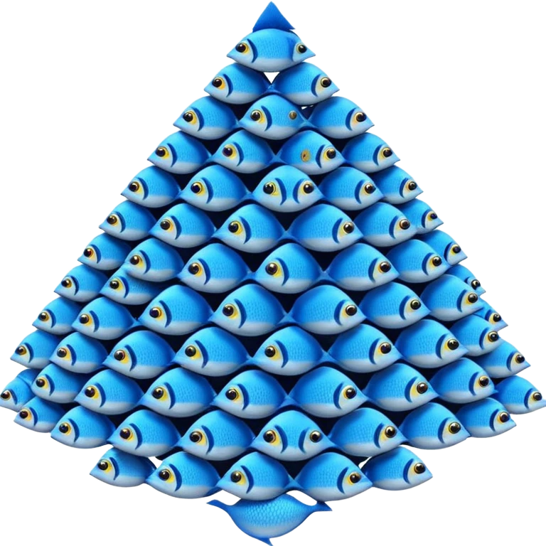 large pile of blue fish in a triangle-pyramid formation, iPhone Apple emoji style, between 2D and 3D, variation 3 emoji