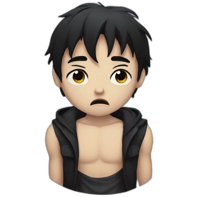 gothic sad boy with black hair crying with muscles emoji