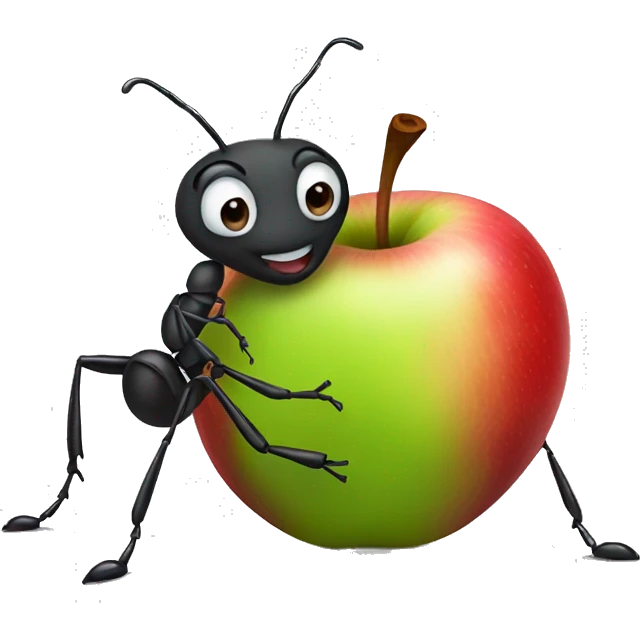 Ant holding apple emoji