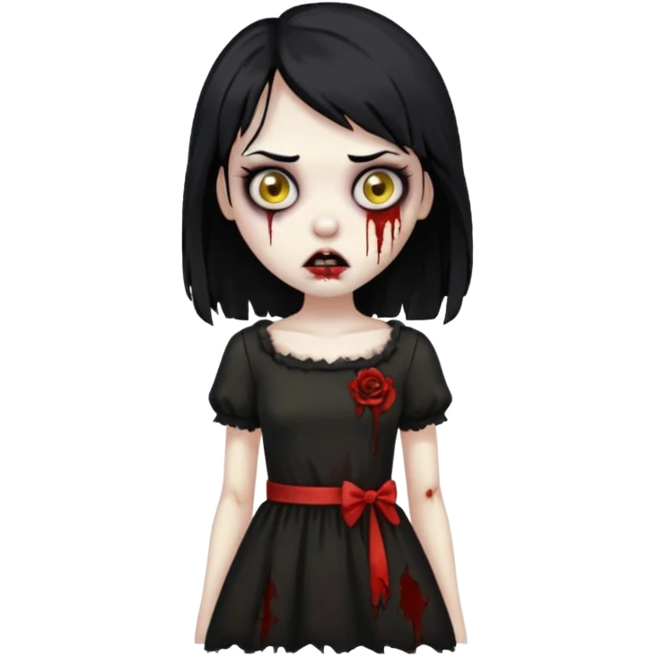 zombie girl with black hair, black dress emoji
