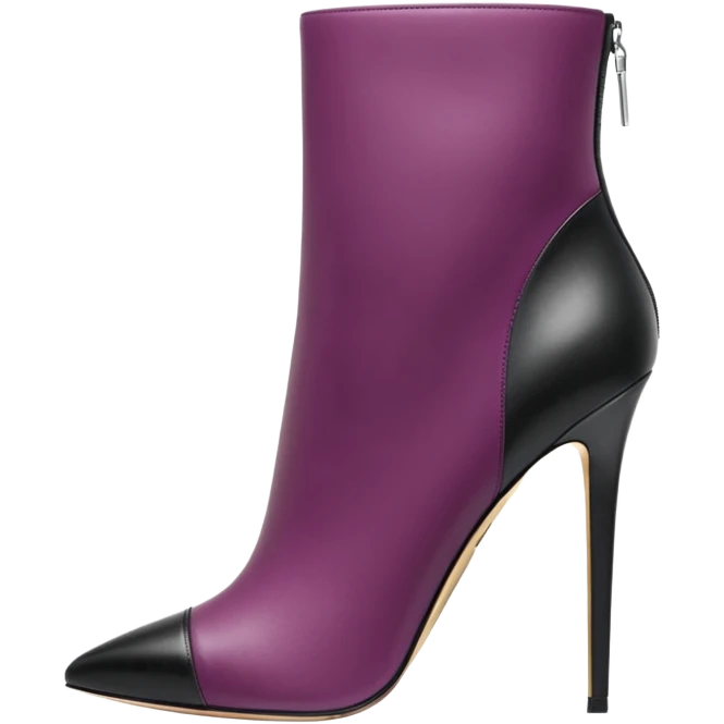 Hyper Realistic isolated side view,  Michael Kors ombre plum color to black, stiletto ankle bootie boots.  emoji