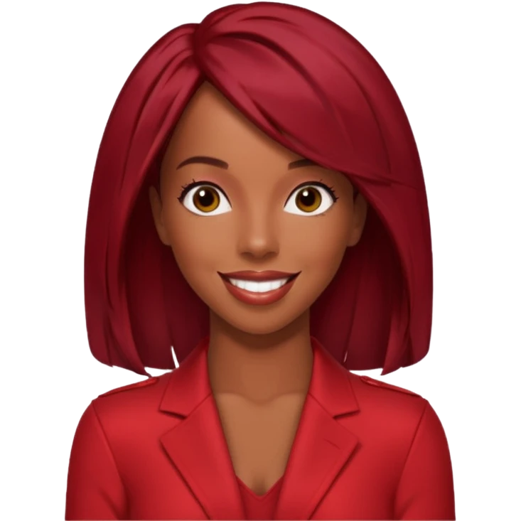 Kelly Rowland, dark red hair, red outfit emoji