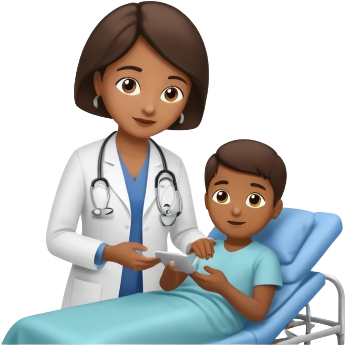 pedagoga hospitalar parda atendendo uma criança no hospital  emoji