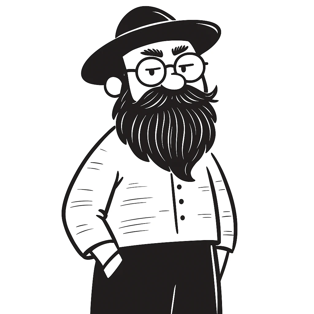 Add glasses to the grumpy old man with a beard in doodle style. Keep the doodle style. emoji