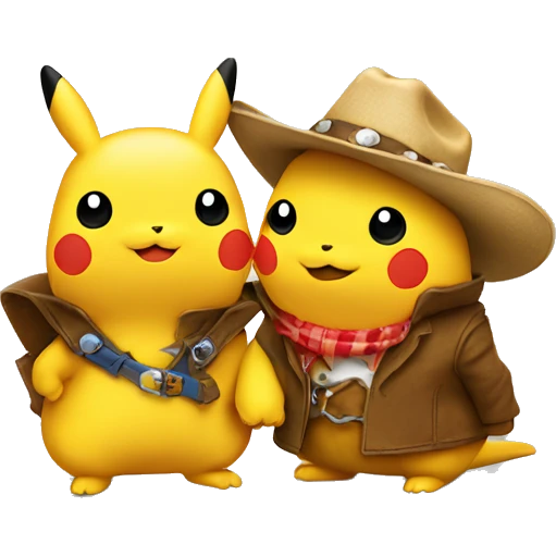 Two pikachus facing each other with cowboy hats on emoji