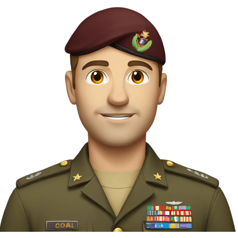 Caucasian man with brown hair in military uniform emoji