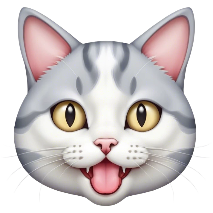 grey and white cat with tongue out  emoji