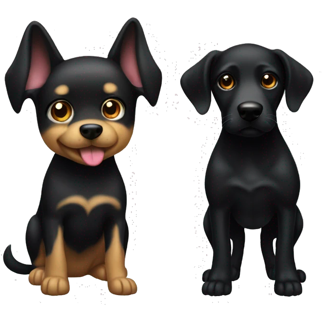 Small up ears black dog with big golden dog emoji