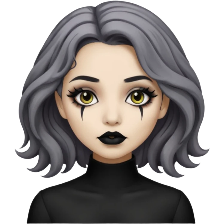  Beige olive skin  grey wavy hair black lips goth girl emoji