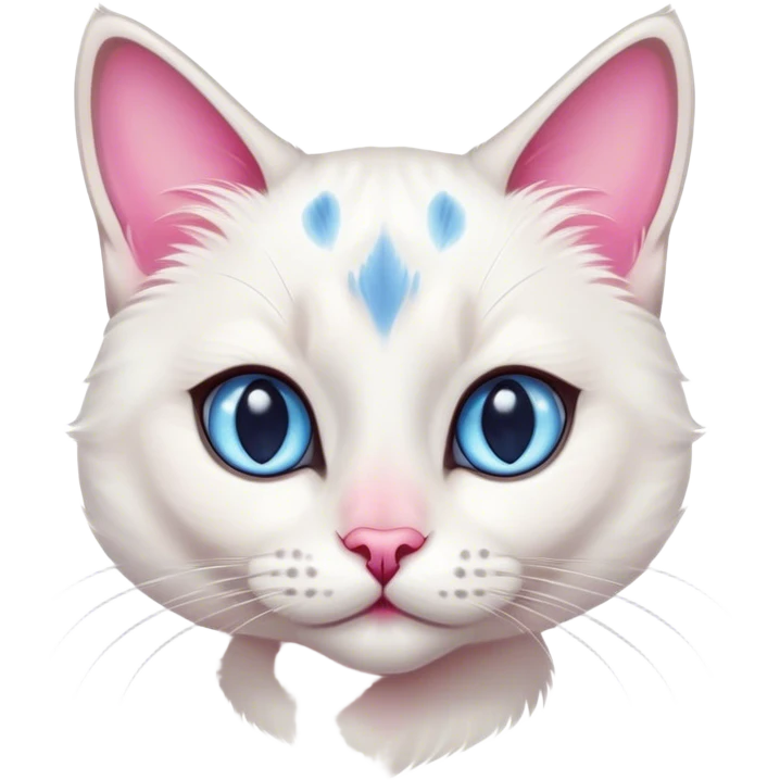 White female cat with Siamese features, pink nose, blue eyes and grey and pink spots emoji