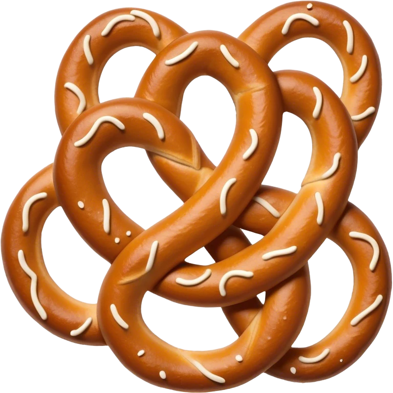 Cinematic Realistic Pretzels Dish Emoji, featuring freshly baked, twisted pretzels with a glossy, salted crust rendered with detailed textures and warm, appetizing lighting. emoji
