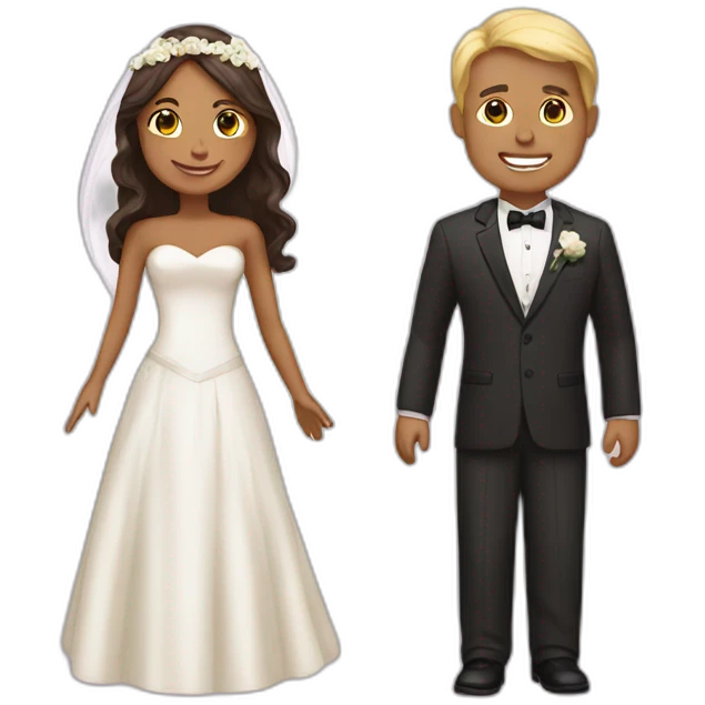Tan Woman with dark brown hair and man with blonde hair getting married emoji