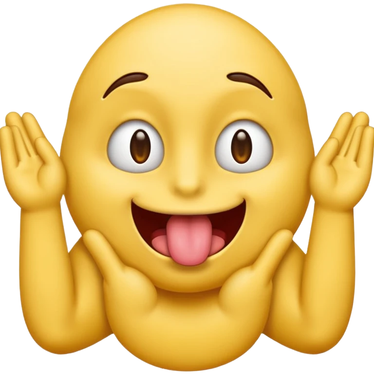 Emoji sticking their tongue out and 2 hands to the side emoji