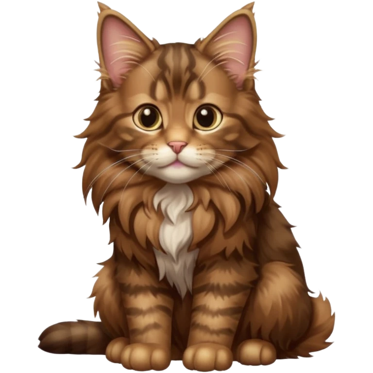 A high-resolution photo-realistic digital illustration of a brown maine coon kitten, chest upward emoji
