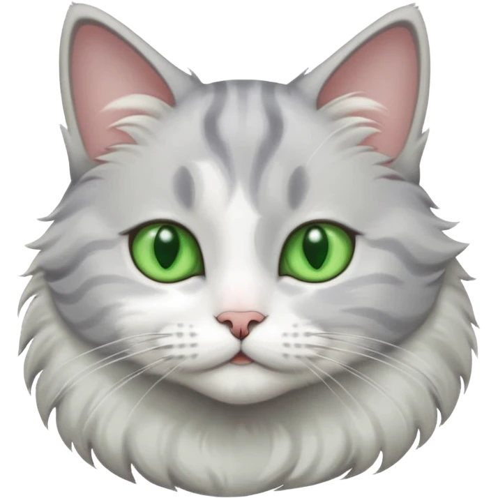 Grey and white cat with green eyes emoji