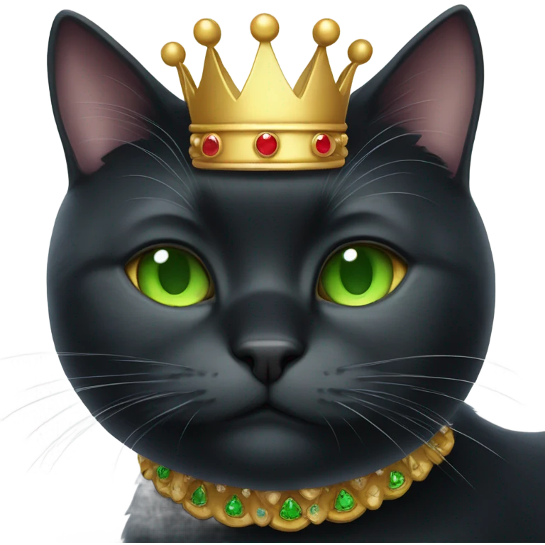 fat Black Cat wearing a crown green eyes  emoji