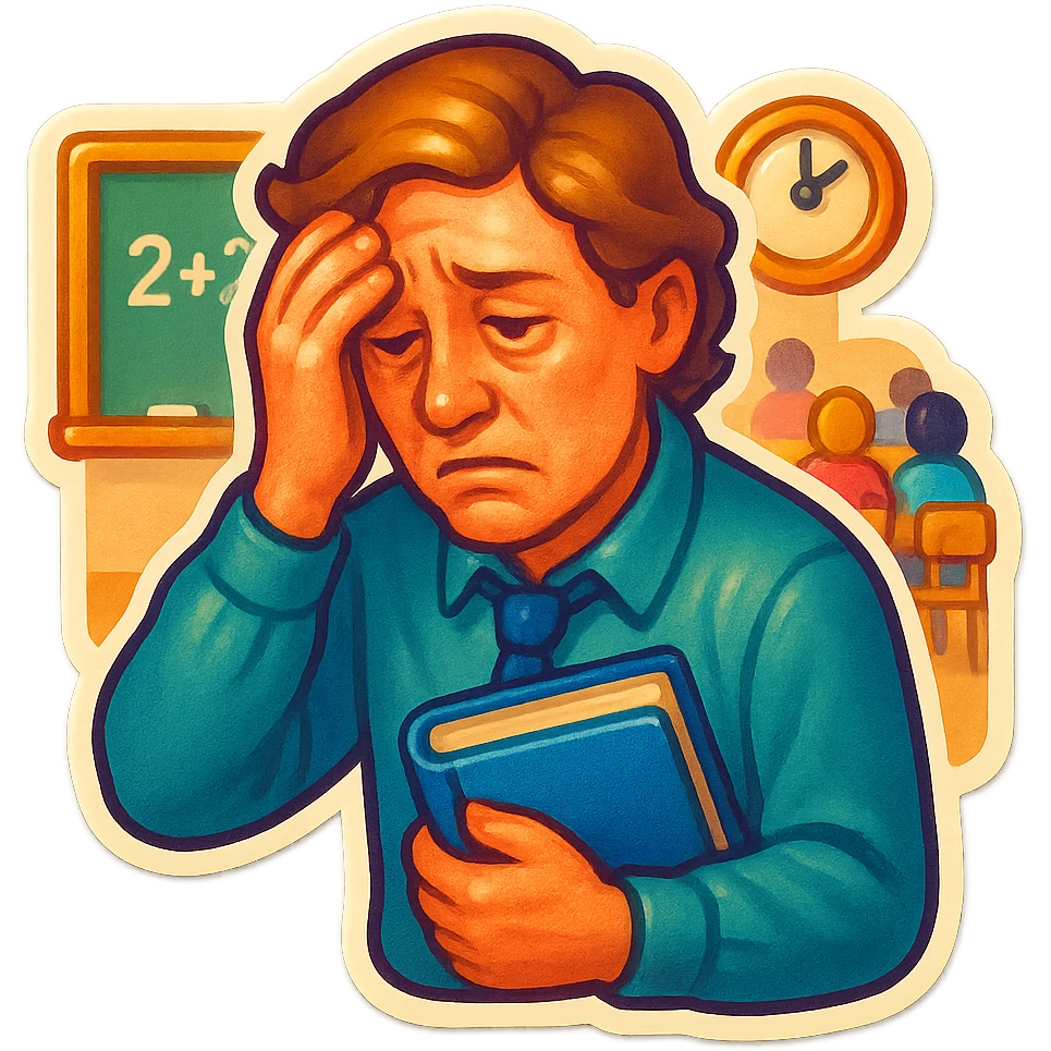 exhausted teacher in a bustling classroom emoji