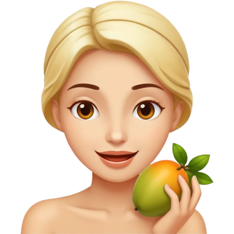 person enjoying healthy fruits with a blissful expression emoji