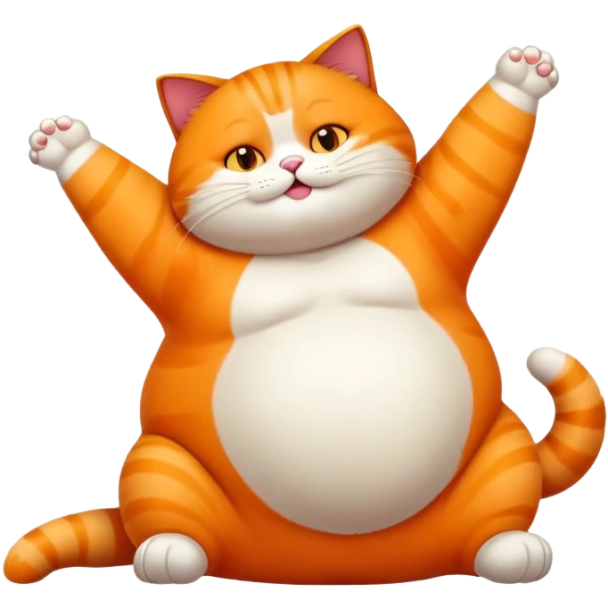 Fat cat stretching with big belly emoji