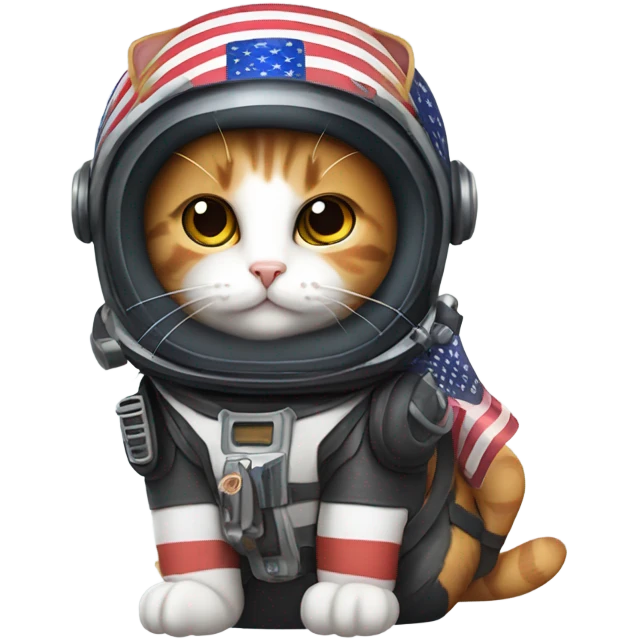 Calico cat with jet pack and American flag helmet emoji