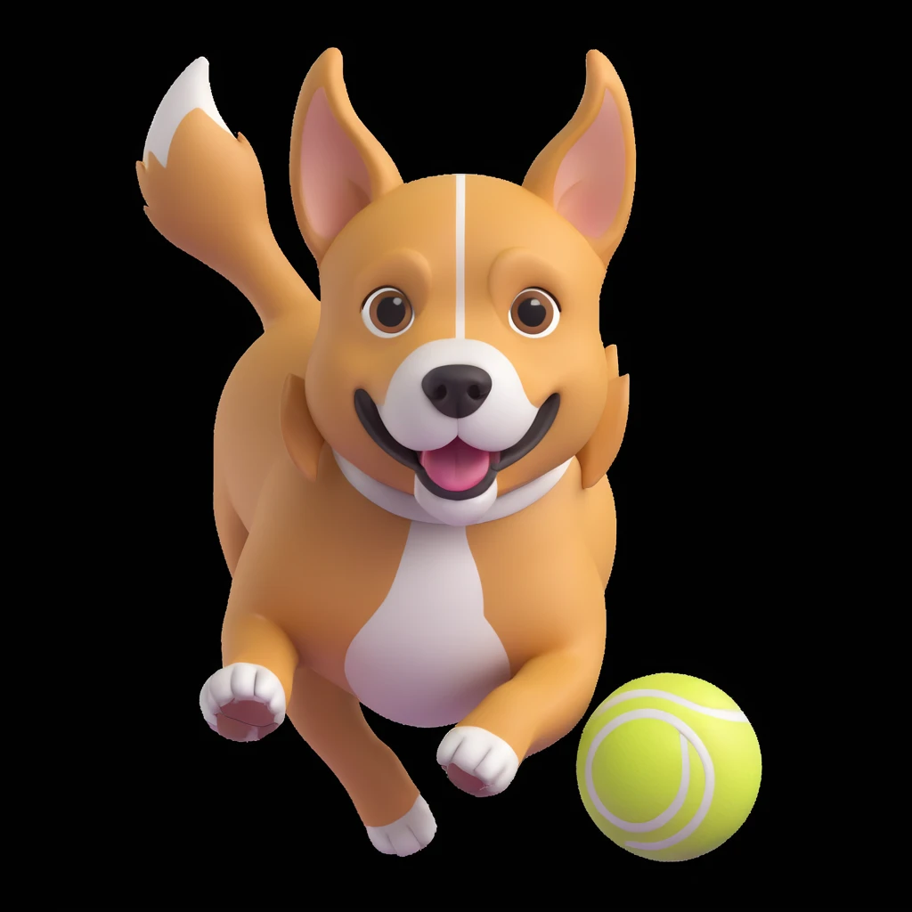 dog chasing ball in forrest, close up pose emoji