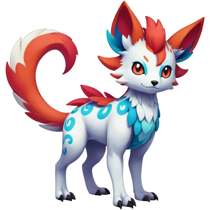 Falvie-Fionbri-fantasy-creature-Fakémon-Pokémon, full body, with markings emoji