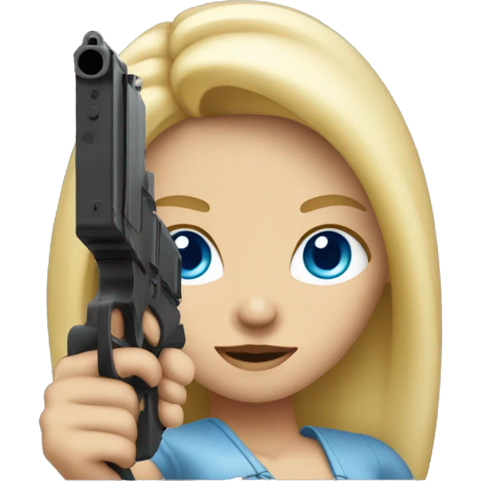 Blonde girl with blue eyes holding a gun emoji
