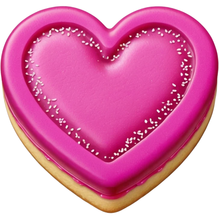 Realistic shortbread cookie in the shape of a heart with Fuchsia color jelly middle filling and sprinkled powder sugar on top. emoji