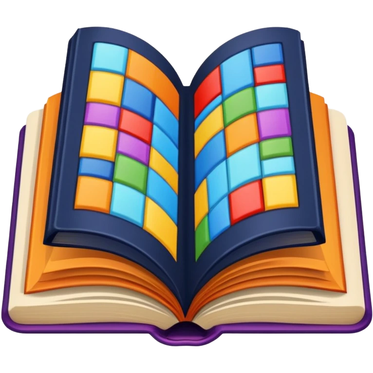 an open book with a dark cover. on the pages of the book, there are examples of tiles in bright colors emoji