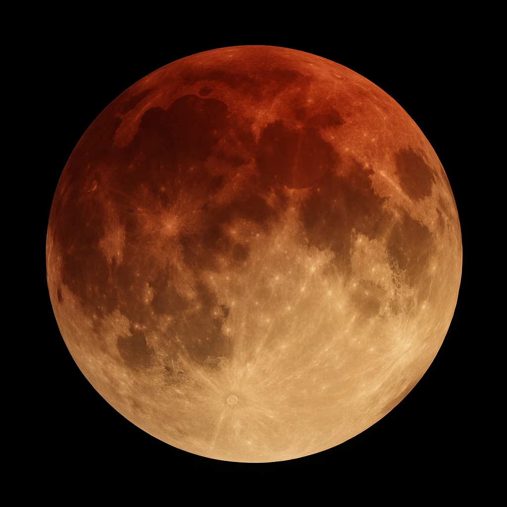 blood moon with smoother craters, two-tone fill: beige and dark red, smooth gradient transition between colors, realistic moon style emoji