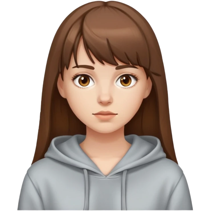 white girl with brown hair, bangs, wearing a hoodie emoji