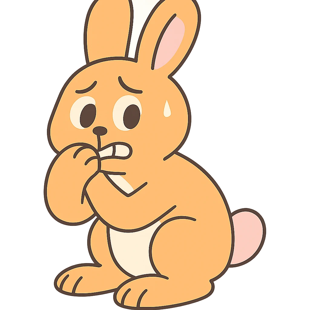 apricot bunny biting paw nervously, full body, pastel-toon style, flawless appearance, no imperfections emoji