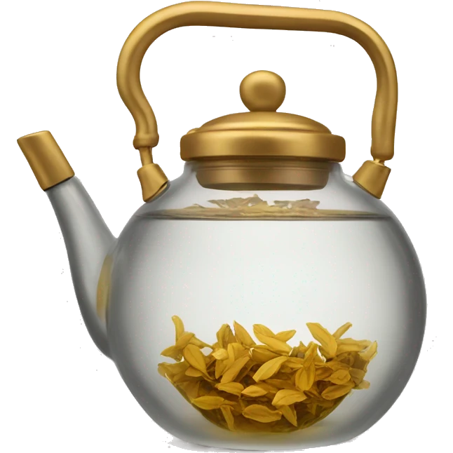 glass tea kettle with gold tea emoji