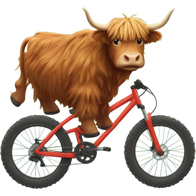 Highland cow riding a mountain bike emoji