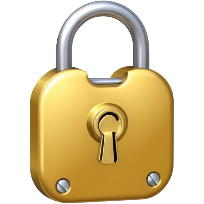 A shiny golden closed padlock with a silver key inserted into the keyhole, centered on a plain background. The lock is smooth and rounded, emoji-like style with clean lines emoji