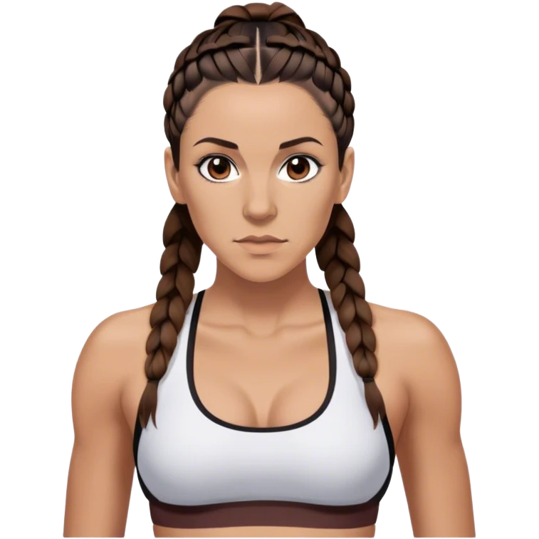 Melanie chisholm with two dark brown french braids parted down the middle, wearing a sports bra emoji