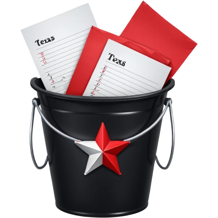 black bucket red texas on front with a bunch of names written on pieces of paper inside of it emoji