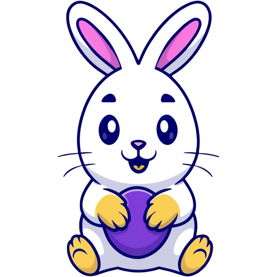 Easter bunny with gold grillz in its mouth, holding a purple easter egg emoji
