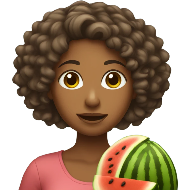 brown female with curly hair holding watermelon  emoji