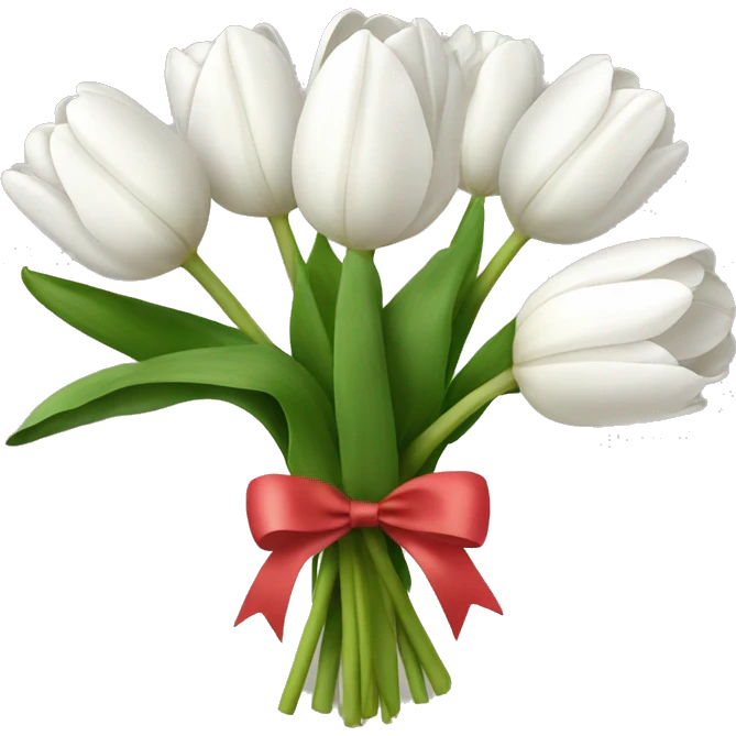 white tulip bouquet with a white bow holding the flowers together emoji